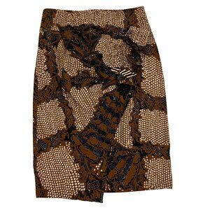 Anthropologie Skirt women's 6 brown black patterned pencil skirt ruffle ATSU